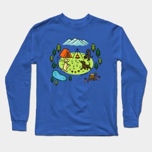 Cute Labrador Retriever Campsite Cartoon Long Sleeve T-Shirt